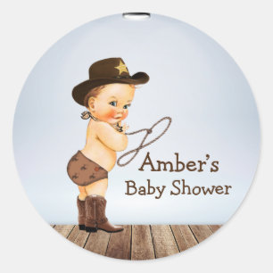 Cowboy On His Way Baby Shower Classic Round Sticker