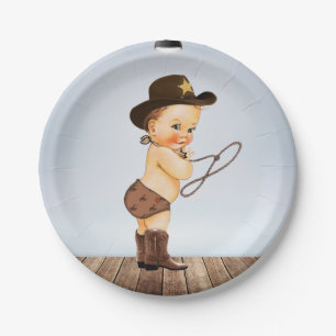 Cowboy On His Way Baby Shower Paper Plate
