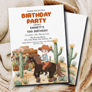 Cowboy on Horse 10th Birthday Party Invitation