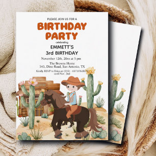 Cowboy on Horse 3rd Birthday Party Invitation