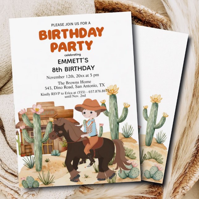 Cowboy on Horse 8th Birthday Party Invitation (Creator Uploaded)