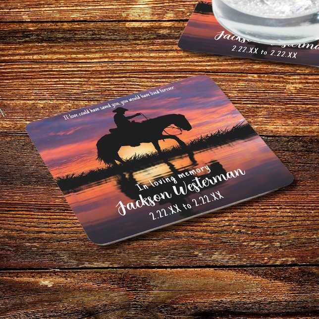 Cowboy on Horse at Sunset Memorial  Square Paper Coaster (Creator Uploaded)