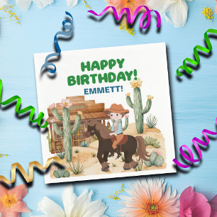 Cowboy on Horse Birthday Party Napkin