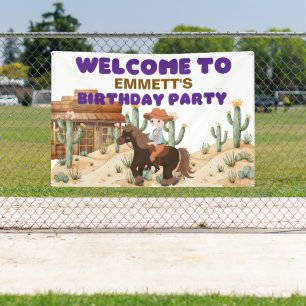 Cowboy on Horse Birthday Party Welcome Banner