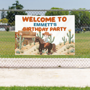 Cowboy on Horse Birthday Party Welcome Banner