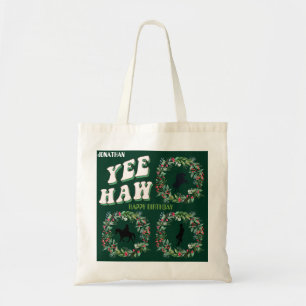 Cowboy on horse howdy y'all Boots olive green Tote Bag