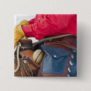 Cowboy on Horse wearing Leather Chaps 15 Cm Square Badge