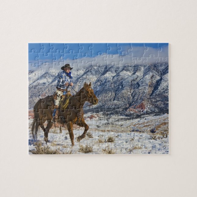 Cowboy on Horse wearing Leather Chaps 2 Jigsaw Puzzle (Horizontal)