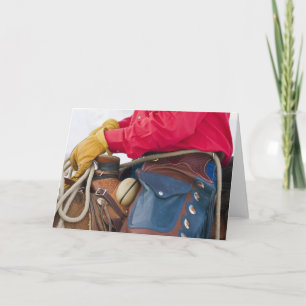 Cowboy on Horse wearing Leather Chaps Card