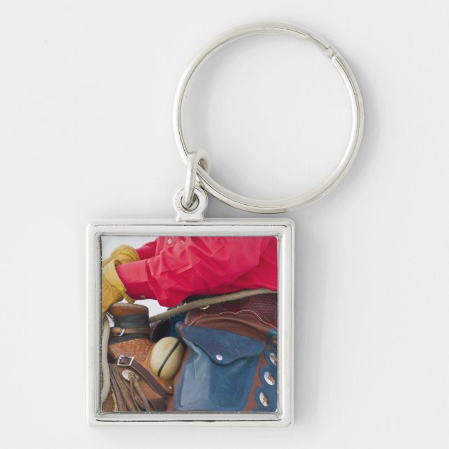 Cowboy on Horse wearing Leather Chaps Key Ring (Front)