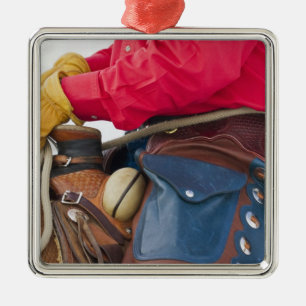 Cowboy on Horse wearing Leather Chaps Metal Tree Decoration