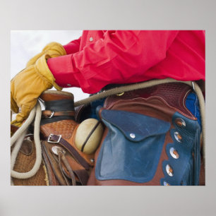 Cowboy on Horse wearing Leather Chaps Poster