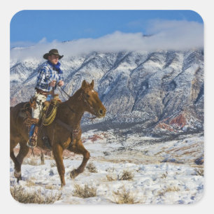 Cowboy on Horse wearing Leather Chaps Square Sticker