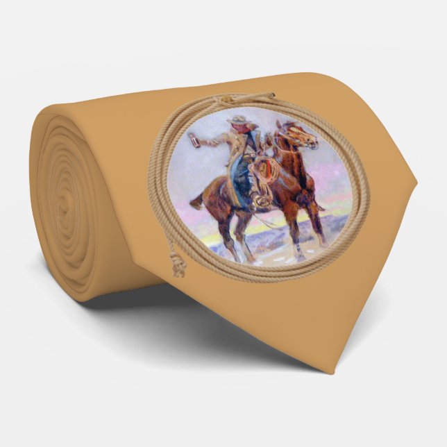 Cowboy On Horse Western Tie (Rolled)