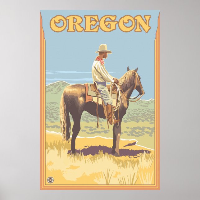 Cowboy on Horseback - Oregon Poster (Front)