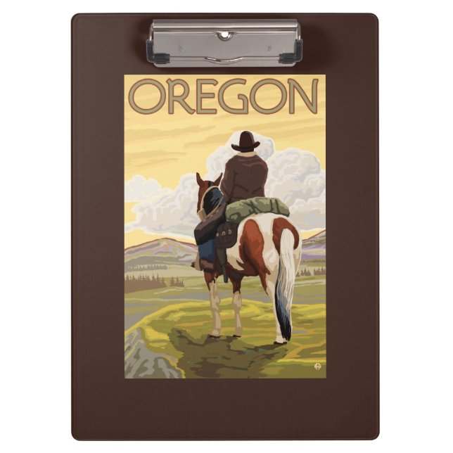Cowboy on Horseback Vintage Travel Poster Clipboard (Front)
