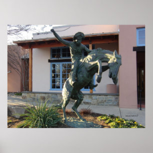 Cowboy on Rearing Horse Statue Poster