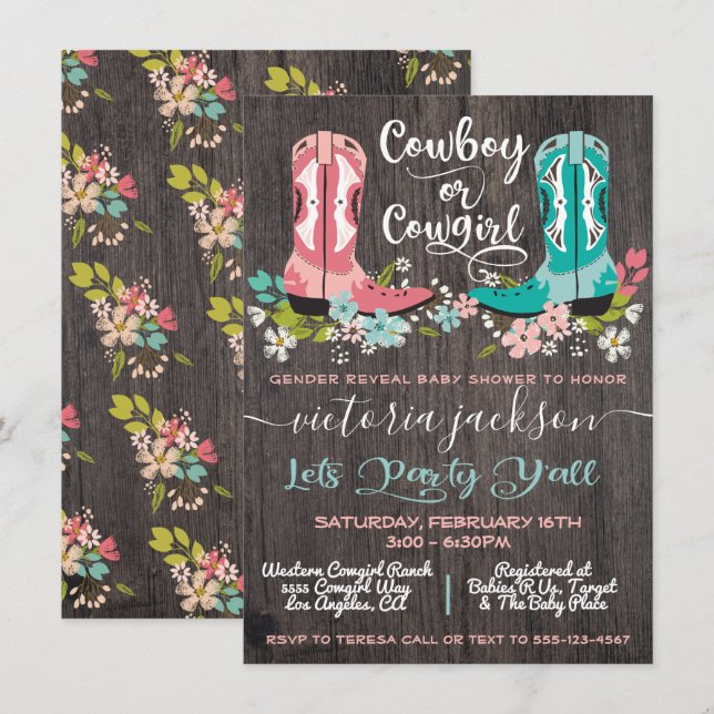 Cowboy or Cowgirl Baby Shower Gender Reveal Invitation (Front/Back)