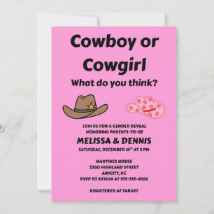 Cowboy or Cowgirl gender reveal party Invitation