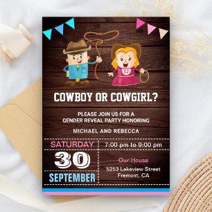 Cowboy or Cowgirl Gender Reveal Party Invitation