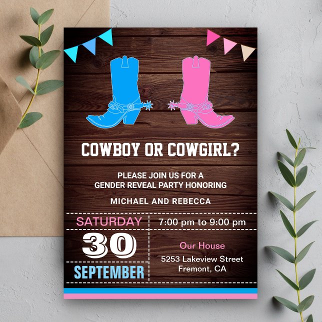 Cowboy or Cowgirl Gender Reveal Party Invitation (Creator Uploaded)