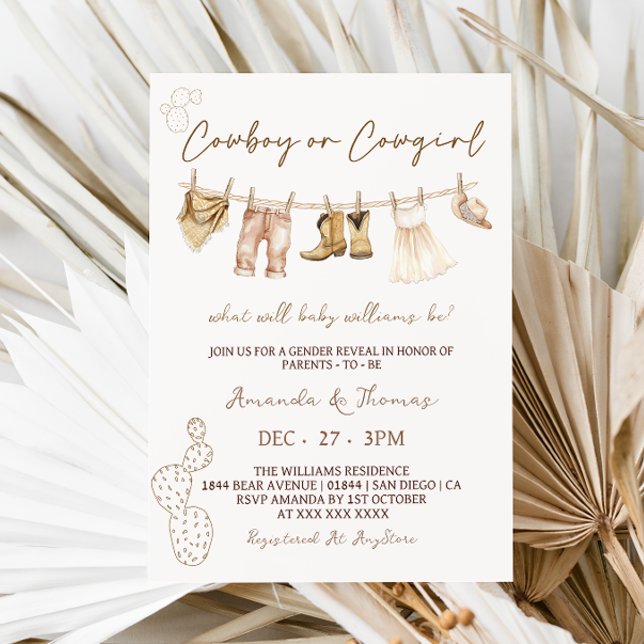 Cowboy or Cowgirl Western Gender Reveal Invitation (Creator Uploaded)