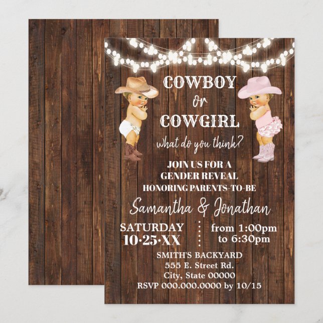 Cowboy or Cowgirl Western Gender Reveal Shower Invitation (Front/Back)