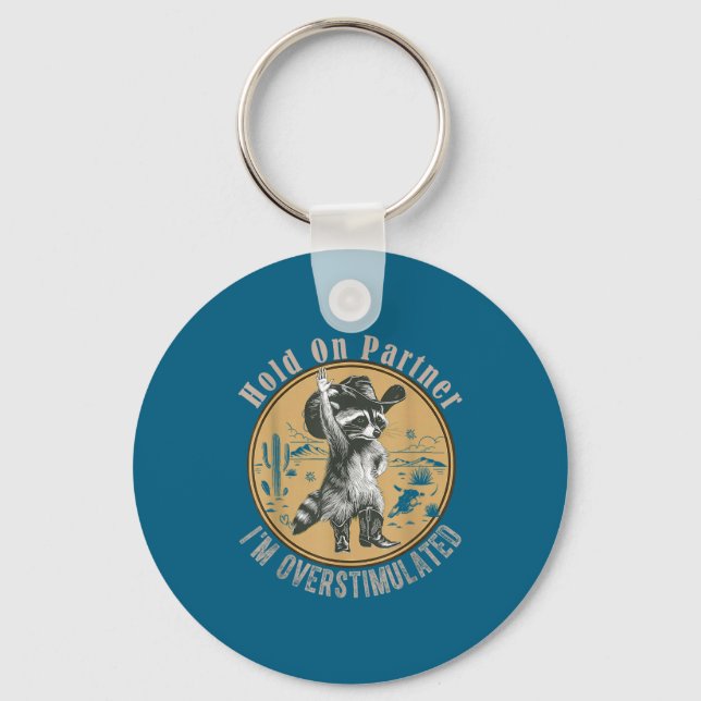 Cowboy Overstimulated Racoon Western Key Ring (Front)
