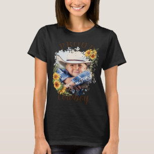 Cowboy Photo Text Sunflower Accent T Shirt 