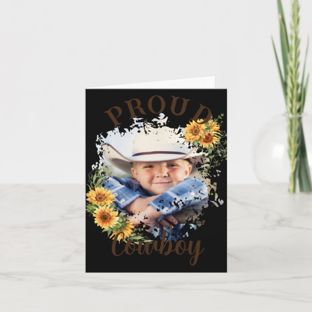 Cowboy Photo Text Sunflower Accent T Shirt  Card (Front)