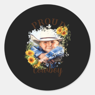 Cowboy Photo Text Sunflower Accent T Shirt Classic Round Sticker