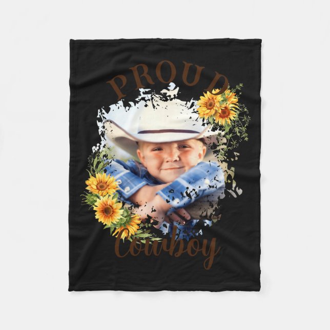 Cowboy Photo Text Sunflower Accent T Shirt  Fleece Blanket (Front)