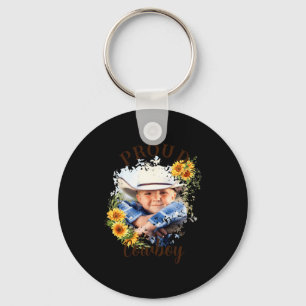 Cowboy Photo Text Sunflower Accent T Shirt  Key Ring
