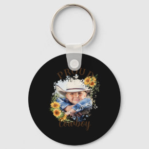 Cowboy Photo Text Sunflower Accent T Shirt  Key Ring