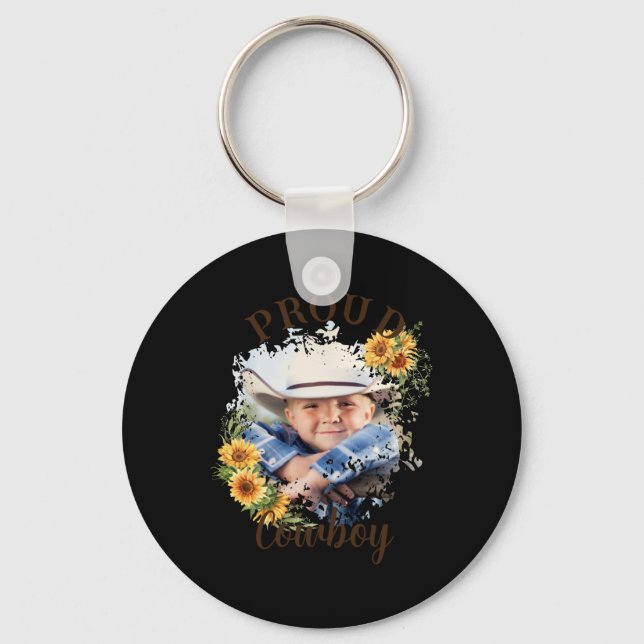 Cowboy Photo Text Sunflower Accent T Shirt  Key Ring (Front)