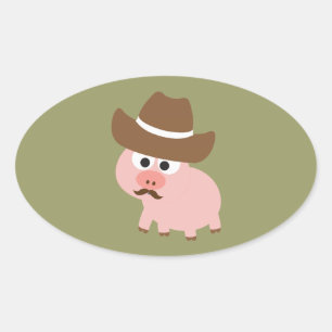 Cowboy Pig Oval Sticker
