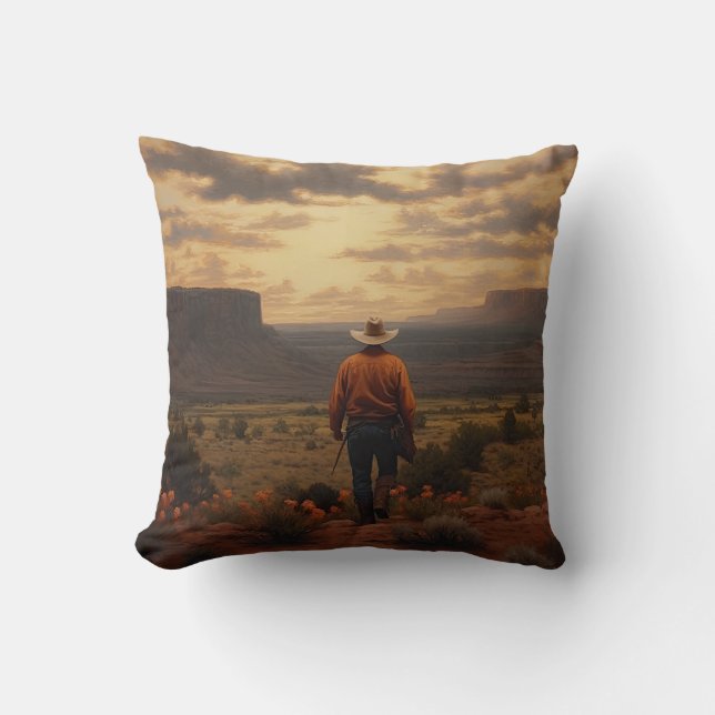 Cowboy Pillow Western Cushion Wild West Pillow (Front)