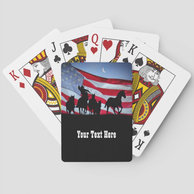 Cowboy Playing Cards Custom Text with Flag Horses (Back)