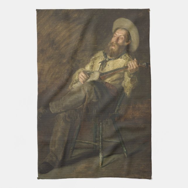 Cowboy Playing the Banjo and Singing Country Music Tea Towel (Vertical)