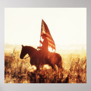 Cowboy Portrait USA Flag Theme. Poster