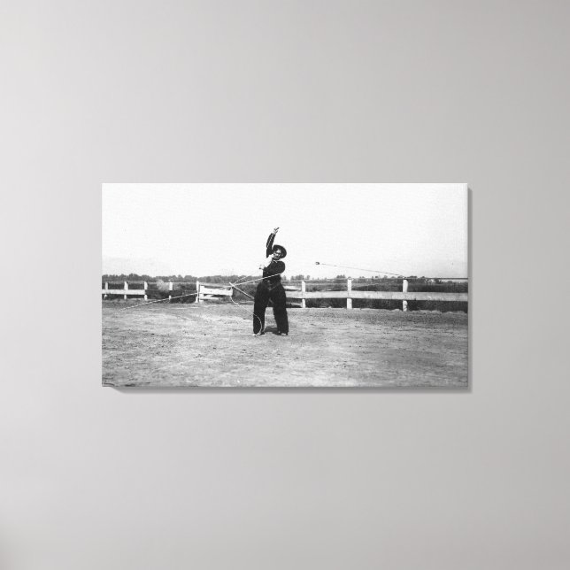 Cowboy Practicing His Lasso Skills Canvas Print (Front)