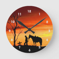Cowboy Prayer Silhouette Wall Clock