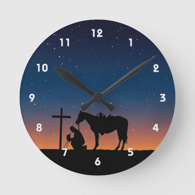 Cowboy Prayer Silhouette Wall Clock (Front)