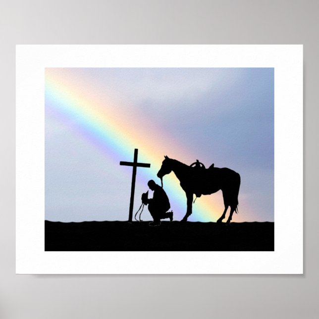 Cowboy Prayer Silhouette With Rainbow Poster (Front)