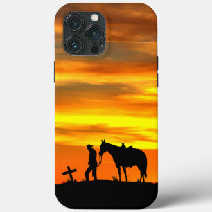 Cowboy Prayer Silhouette with Sunset iPhone case