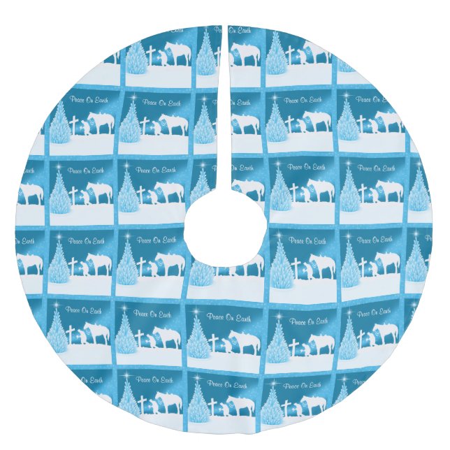 Cowboy  Praying at The Cross Western Christmas Brushed Polyester Tree Skirt (Front)