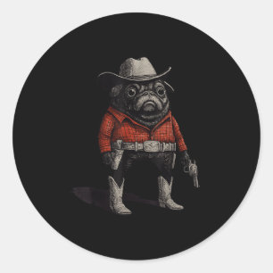Cowboy Pug Dog Funny Western Outfit Red Pug Cowboy Classic Round Sticker