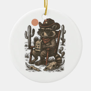Cowboy Racoon Funny Western Ceramic Tree Decoration