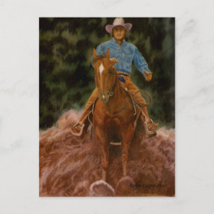 Cowboy raising dust postcard