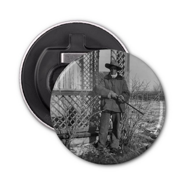 Cowboy Rancher or Canadian Outlaw of Old West Bottle Opener (Front)